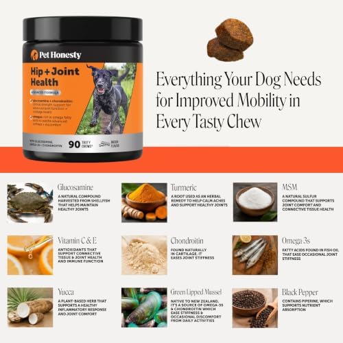 Pet Honesty Advanced Hip and Joint Supplement for Dogs, Bacon, 90 Count