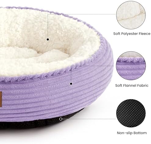 Love's cabin Round Donut Cat and Dog Cushion Bed, 30in Pet Bed for Medium or Large Dogs, Anti-Slip & Water-Resistant Bottom, Soft Durable Fabric Pet Beds, Washable Calming Cat Bed, Violet