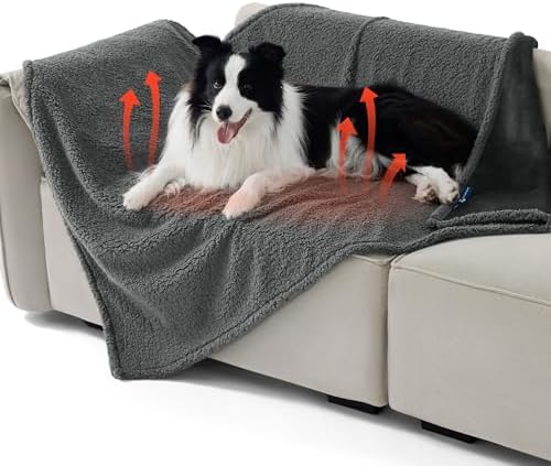 Bedsure Self Warming Dog Blankets for Large Dogs Waterproof - 50"x60" Grey