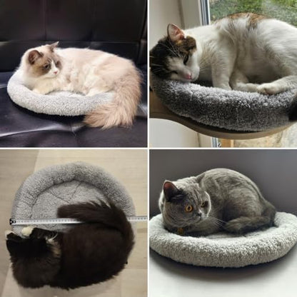 Cat Bed Mat for Indoor Cats, Soft Pet Bed with Surround Pillow, Small Dogs Sleeping Self-Warming Pad, Non-Slip Cushion for Cat Tree/Crate/Window Sill, Washable, Diameter 15.75"