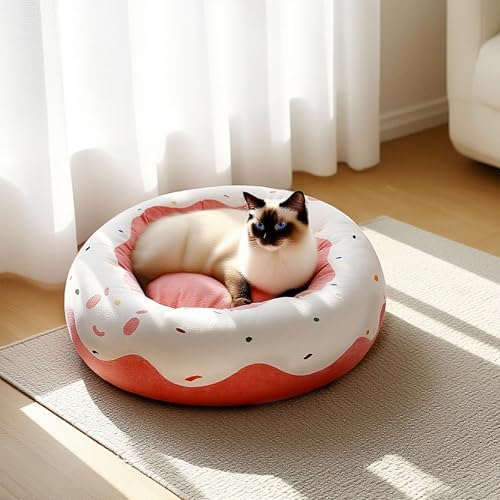 Cute Cat Beds for Indoor Cats, Small Dog Beds, Soft Washable Pet Beds for Kitten and Puppy, Funny Dount Cat Cave, 17 Inches