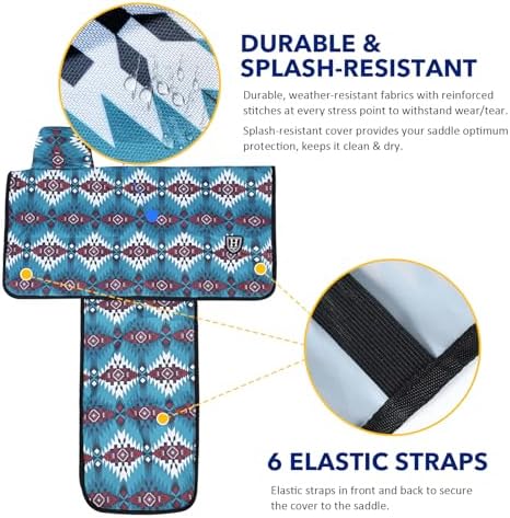 Harrison Howard Sturdy Waterproof Western Saddle Cover with Stylish Prints That Stand Out Keep Your Saddle in Pristine Condition Perfect for Showing or Riding Events -Classic Indian Teal