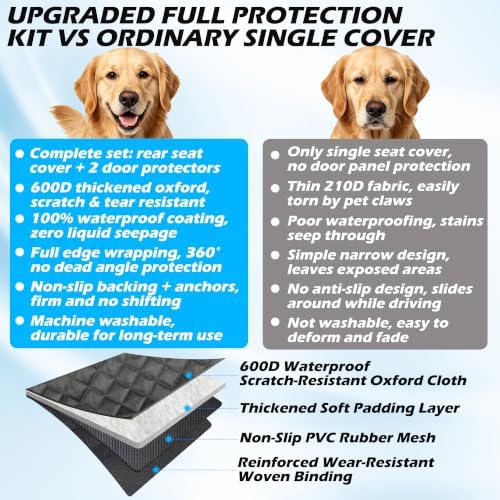 Dog Back Seat and Door Cover, Dog Covers for Cars Back Seat