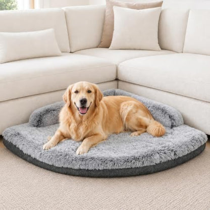 Corner Dog Bed Large, 39" Calming Fluffy Orthopedic Pet Beds, Grey