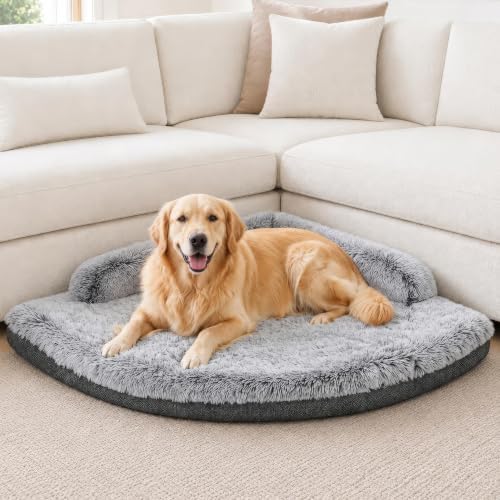 Corner Dog Bed Large, 39" Calming Fluffy Orthopedic Pet Beds, Grey