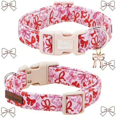Dog Collars, Cute Pink Bow Print Pet Collar Holiday Durable Adjustable Pendant Gift Collar with Quick Release Plastic Buckle for X-Small Dogs