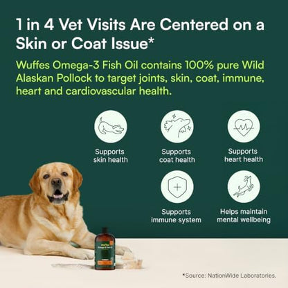 Wuffes Omega-3 Fish Oil for Dogs, Skin & Coat Support, 32 oz