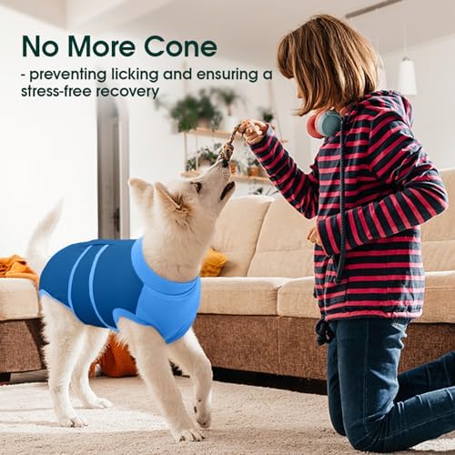 Kuoser Dog Recovery Suit, Female Male Spay Neuter Surgery Suit, Blue, XL