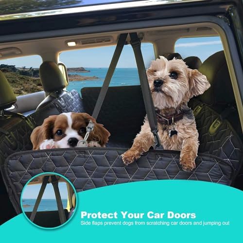 Meginc Dog Car Seat Cover for Back Seat, 60" Waterproof Dog Car Hammock with Mesh Window and Side Flaps, 600D Oxford Fabric Pet Seat Protector for Cars, SUVs & Mid-Size Trucks, Black