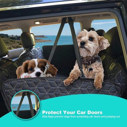 Meginc Dog Car Seat Cover for Back Seat, 60" Waterproof Dog Car Hammock with Mesh Window and Side Flaps, 600D Oxford Fabric Pet Seat Protector for Cars, SUVs & Mid-Size Trucks, Black