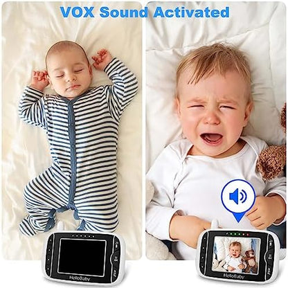 HelloBaby Video Baby Monitor with Camera and Audio, 3.2Inch LCD Display, Infrared Night Vision, Two-Way Audio and Room Temperature Monitoring,Lullaby,Sound Activated Screen