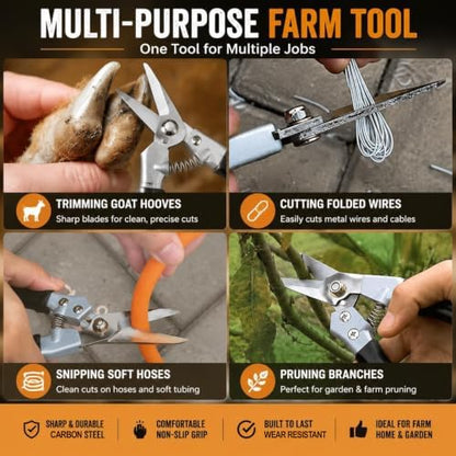 Goat Hoof Trimmers and Farrier Shears – Versatile Hoof, Wire, and Pipe Cutting Tool for Livestock– Silver (1pack)