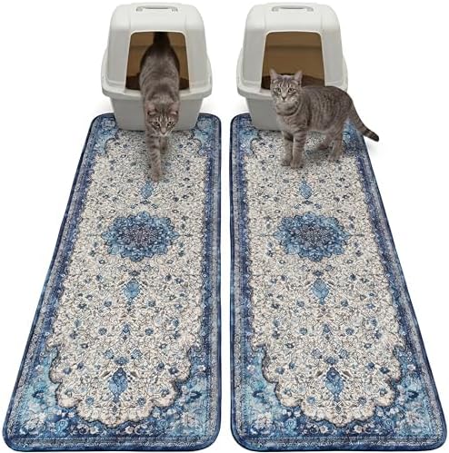 Hompet Cat Litter Mat 2 Pack, 18x54 Large Machine Washable Trapping Mats for Cats, Super Absorbent & Urine-Proof Cat Litter Box Mat for Floor, Waterproof & Non Slip Kitty Litter Rug