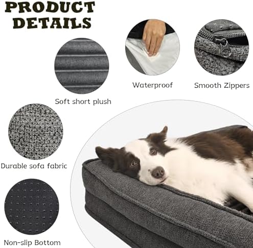 WINDRACING Orthopedic Dog Beds for Small Dogs, Waterproof Egg Foam Dog Sofa Bed with L Bolster Sides, Washable Small Pet Bed with Removable Cover & Non-Slip Bottom, 30 x 20 inch, Gray