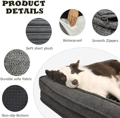 WINDRACING Orthopedic Dog Beds for Small Dogs, Waterproof Egg Foam Dog Sofa Bed with L Bolster Sides, Washable Small Pet Bed with Removable Cover & Non-Slip Bottom, 30 x 20 inch, Gray