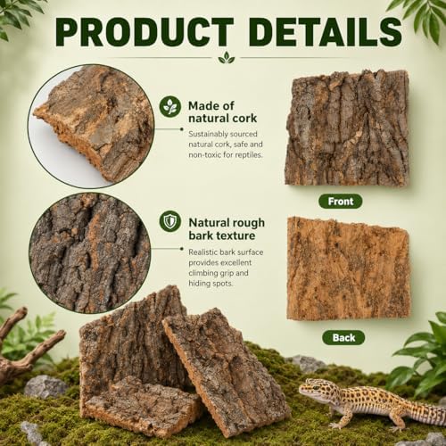 SHINEOFI 4 Pack Natural Cork Bark Reptile Hides for Terrariums