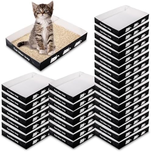 Amyhill 30 Pack Disposable Cat Litter Box Paper Pet Trays,Black