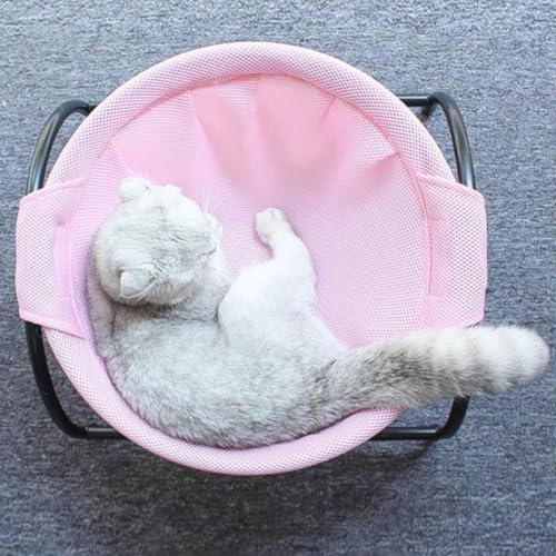 Beaupretty Cat Hammock Bed with Stable Support, Four Iron Legs, Pink Mesh