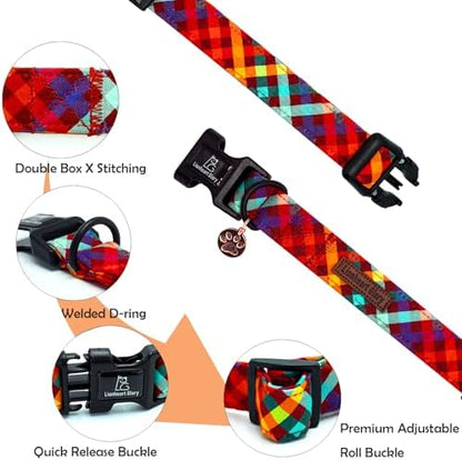 Lionheart glory Fall Plaid Dog Collar-Cute Orange Dog Collars with Plastic Buckle Duty Soft Adjustable Collar for Medium Dogs Girls Boys Collars Party Pet Gift