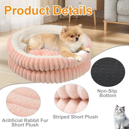 Washable Round Donut Dog Bed,Cat Beds for Indoor Cats(Pink,M)