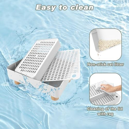 Adjustable Cat Ramp for Litter Box, 2-Step Litter Trapper, White