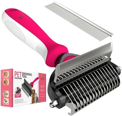 Spring Blossoms-2 in 1 Professional Grooming Rake for Cats & Dogs-Dematting Comb for Easy Mats & Tangles Removing,Pet Brush Safe No More Nasty Shedding and Flying Hair (Rose)