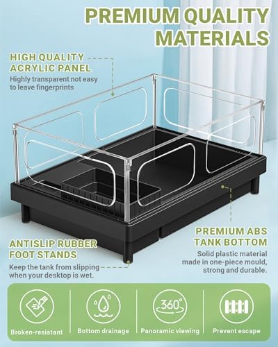 GOZILLA Small Turtle Tank Kit, Acrylic Turtle Starter Kit, Reptile Habitat and Terrarium with Multi-Functional Areas for Small Reptiles.(Black Tank)