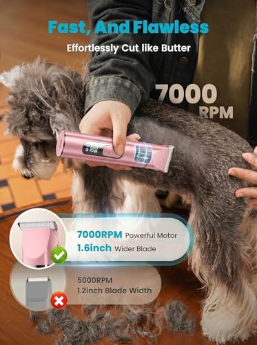 oneisall 4 in 1 Dog Grooming Kit with LCD Display Pink