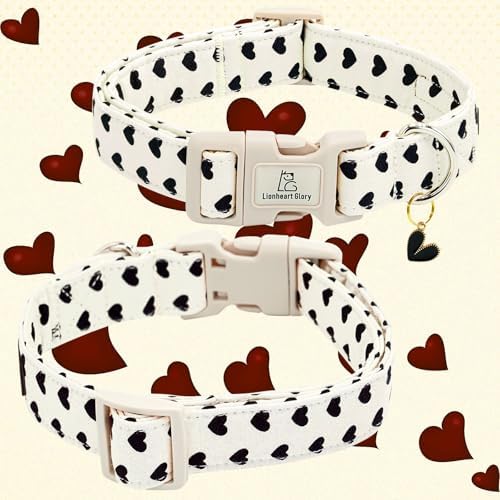 Lionheart glory Valentine's Dog Collar-Hearts Print Dog Collar for Large Cute Dog Collars Spring Female Male Pet Gift Adjustable Heavy-Duty Soft Collar Holiday