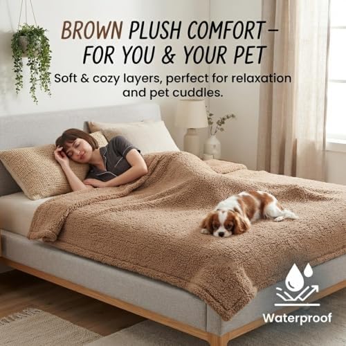 Dark Blankets for Dogs Brown Pets Throw Blanket for Couch Reversible Pet Bed Cover Puppy Fluffy Jacquard Blankets Leakproof Sofa Couch Cover Cat Pet Mats for Warm Washable-Camel,M
