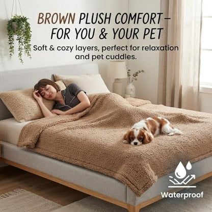 Waterproof Brown Dog Throw Blanket for Pet Couch Puppy Blankets Cover Fluffy Jacquard Fleece Leakproof Blankets Dark Color Sofa Couch Covers Mats Warm Washable-Camel,S
