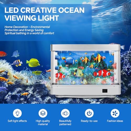 Fake Fish Tank Mini Aquarium,Virtual Ocean Motion Artificial Tropical Fish Decorative, Aquarium Lights Motion Lamp Night Light with Moving Fish(USB)