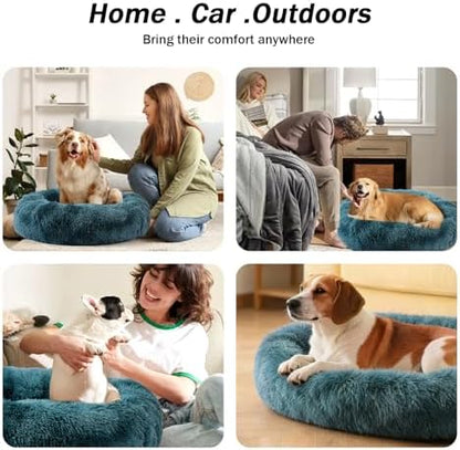 NOYAL Donut Dog Bed for Small Medium Pets, Plush Calming Faux Fur