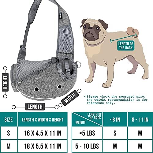 PetAmi Small Dog Sling Carrier, Puppy Cat Hands-Free Purse, 10 lb, Gray