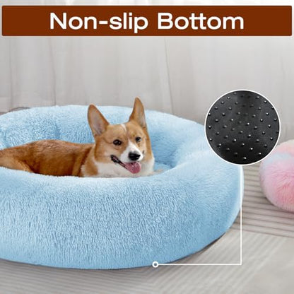 JOLLYVOGUE Dog Bed, Calming Anti-Anxiety Large Dog Bed, Fluffy Donut Cushion for Medium and Large Pets (27")