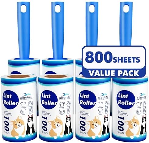 800 Sheets Lint Rollers for Pet Hair Extra Sticky, 4 Handles, 8 Rollers