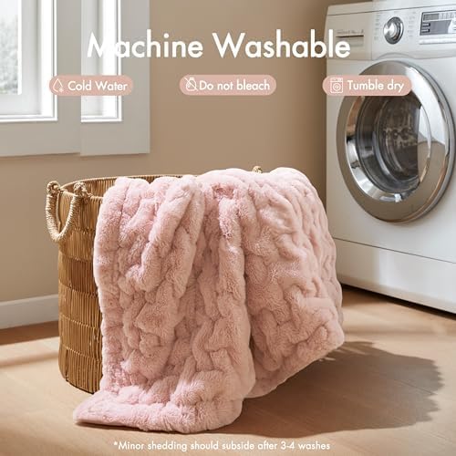 Madison Park Ruched Fur Throw Faux Fur Blanket for Sofa, 50" x 60", Blush