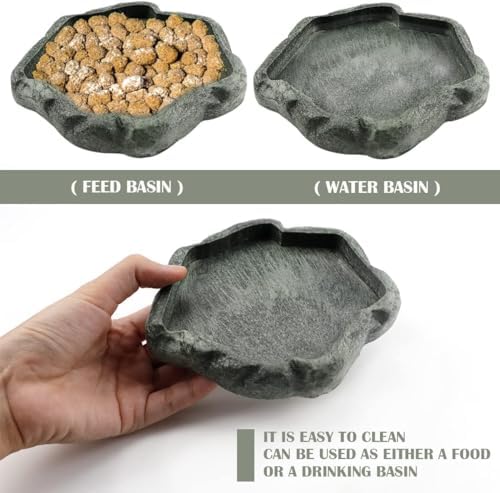 AYNEFY Reptile Food Water Rock Bowls,Resin Reptile Feeder Lizard Feeding Dish Amphibian Feeder Bowl Terrarium Decor for Bearded Dragons Leopard Gecko Frog Snake(Emerald