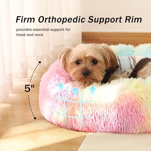 NOYAL Donut Dog Bed for Small Medium Pets, Plush Calming Faux Fur