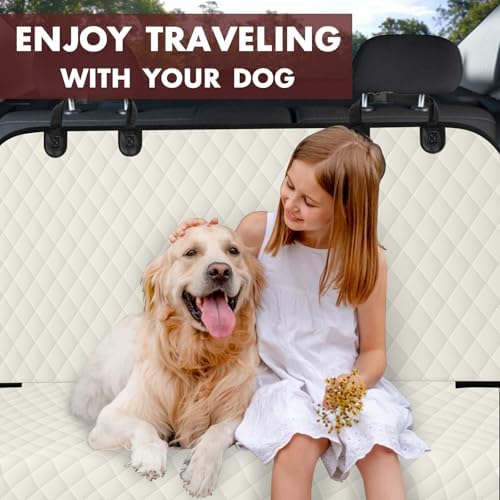 Waterproof Dog Backseat Cover for Cars, Non-Slip Pet Seat Protector, Beige