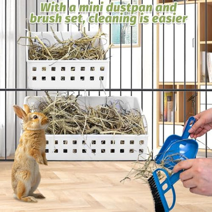 PINVNBY 2PCS Large Rabbit Hay Feeder with Mini Dustpan and Brush Set