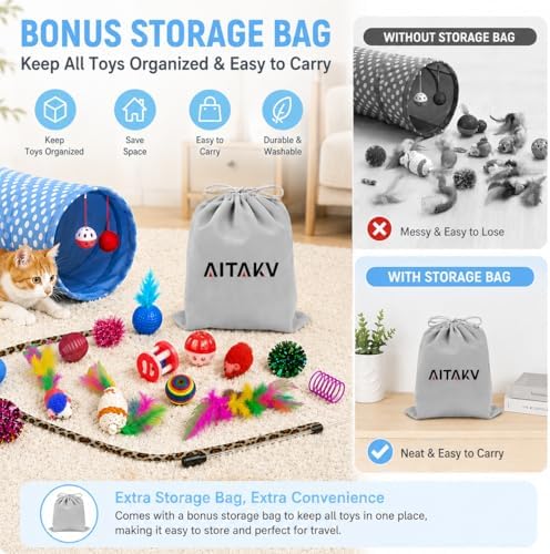 AILUKI 35PCS Cat Toys Variety Pack for Indoor Cats, Kitten Toys Cat Tunnel