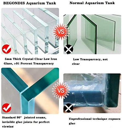Rimless Low Iron, Glass Aquarium Tank 5mm Thickness Standard Jointed (7.8" L × 8.6" W × 11" H)
