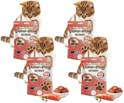 Fieldcrest Farms Nothin’ to Hide Collagen Cat Treats – Crunchy & Creamy Cat Snacks, High-Protein Healthy Treats for Skin, Coat & Joint Support, Salmon Flavor, 3 oz. Bag (Pack of 4)