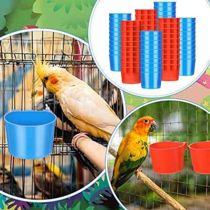 Ctosree 100 Pcs Cage Cups 8 oz Chicken Feeder, Red, Blue