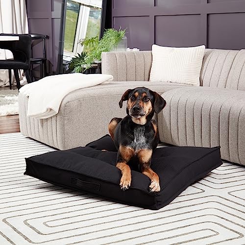 Happy Hounds Milo Square Tufted Pillow Dog Bed, Black, Medium (32" x 32")