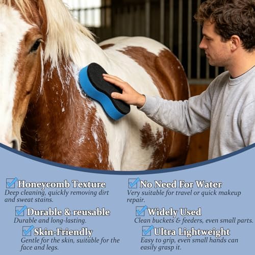 3 Pcs 2-in-1 Horse Groomer Sponge Scrubber, Deep Cleaning Scrubber