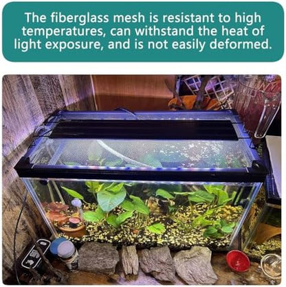 Magnetic Fish Tank Cover with Feeding Window Green Frame Grey Fiberglass Mesh, DIY Fish Tank Lid Adjustable Size Fit Tank Size Max 35''X19'' for Preventing Fish from Jumping Out and Reptile Escaping