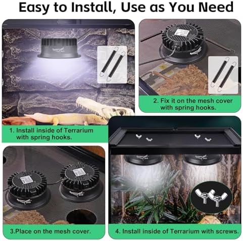 UVB Light for Reptiles, UVA UVB Reptile Light Fixture with Timer LED UVB Bulb for Bearded Dragon Gecko Turtle Chameleon Lizard, 2 Pack Adjustable Brightness UVB Lamp for Reptile Tank Accessories Black