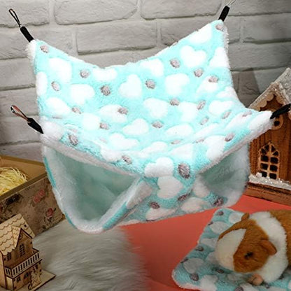 BOAO 2 Pcs Guinea Pig Rat Hammock for Pet, Mint Green, Pink, Heart Pattern